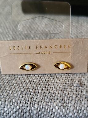 Leslie Francesca Gold Evil Eye Stud Earrings With Opals